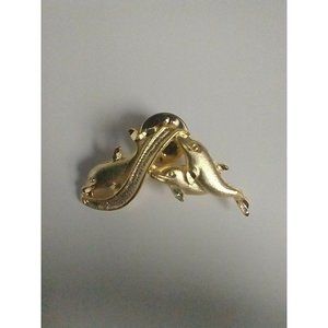 Dolphins BROOCH Gold‎ Tone Pin SIGNED
